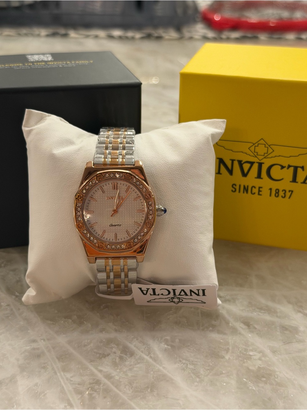 NIB Invicta Women's Two-Tone Rose Gold & Silver Crystal Bezel Quartz Watch